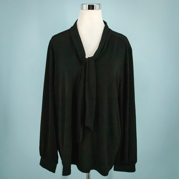 Ann Taylor Size XXL Black Tie V Neck Long Sleeve Knit Career Work Top Blouse NEW - Picture 1 of 7
